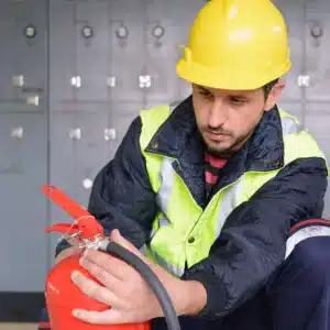 Construction Worker With Fire Extinguisher