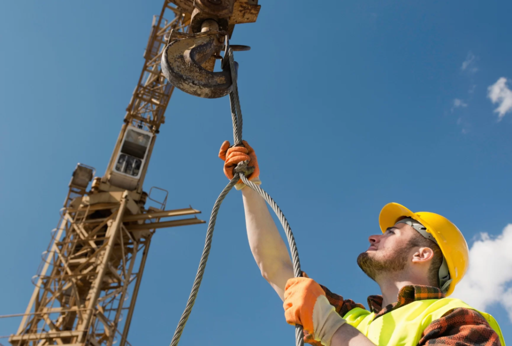 Slinger signaller guilding a crane lift