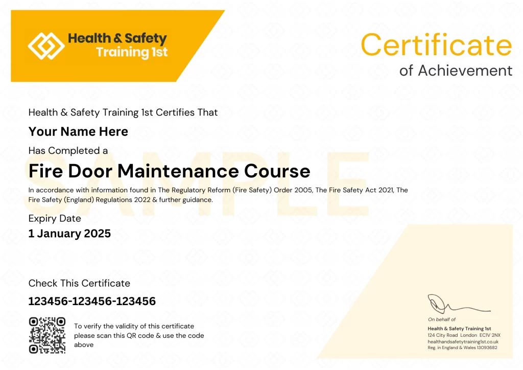 Sample fire door inspection certificate