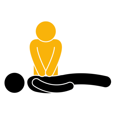 Emergency first aid mock test icon showing chest compressions.