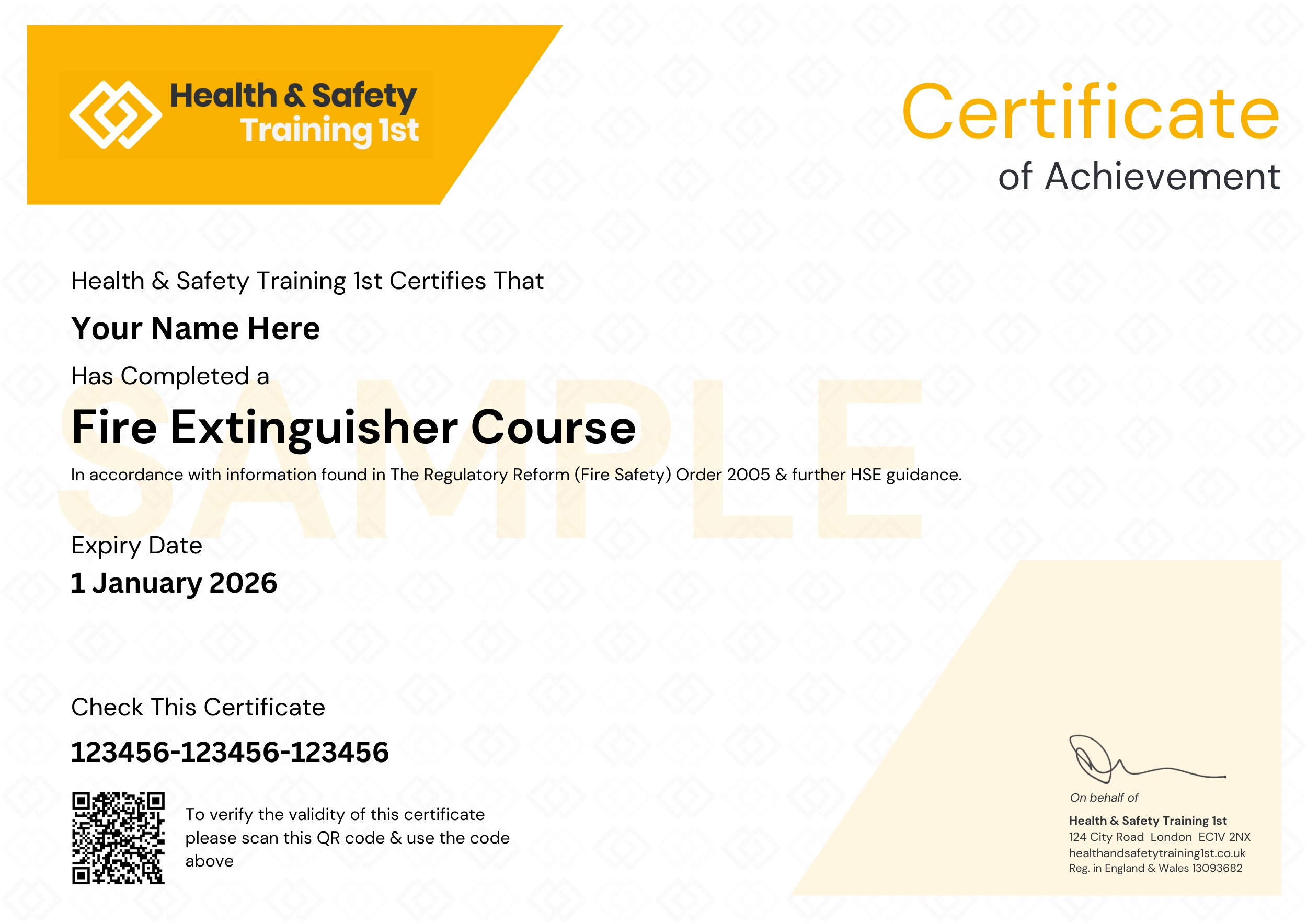 Sample Fire Door Inspection Pass Certificate