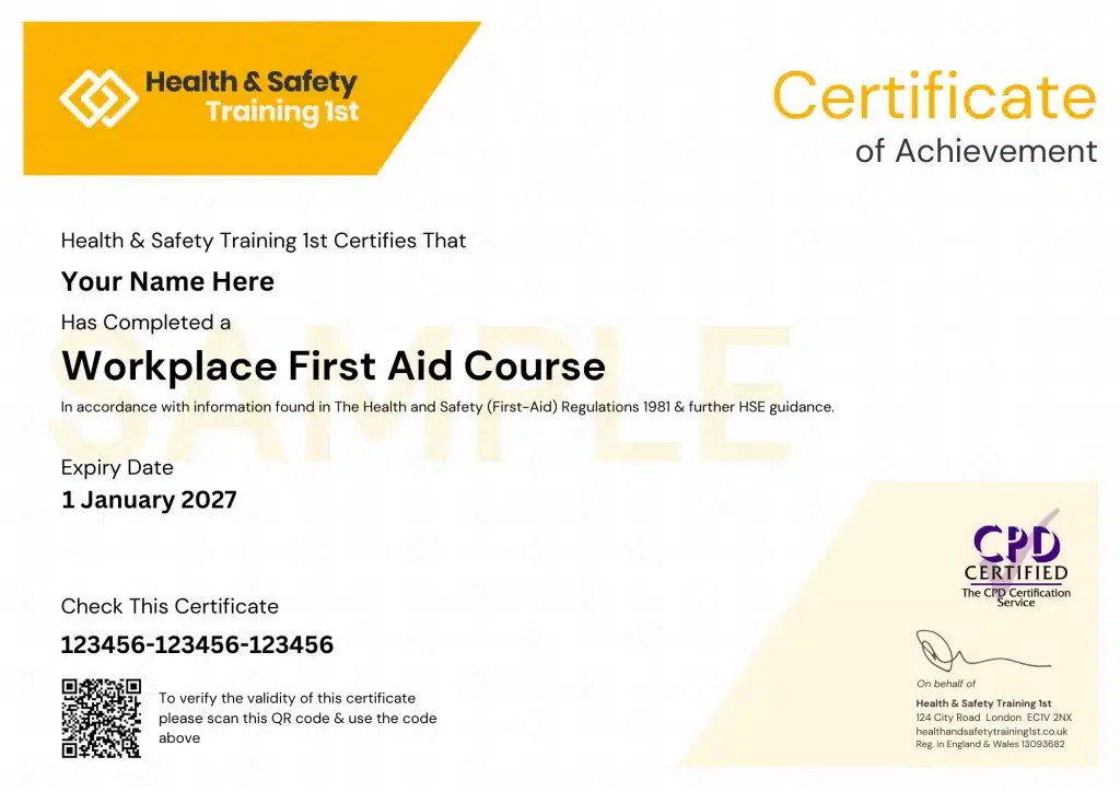 First Aid Certificate Approved by CPD