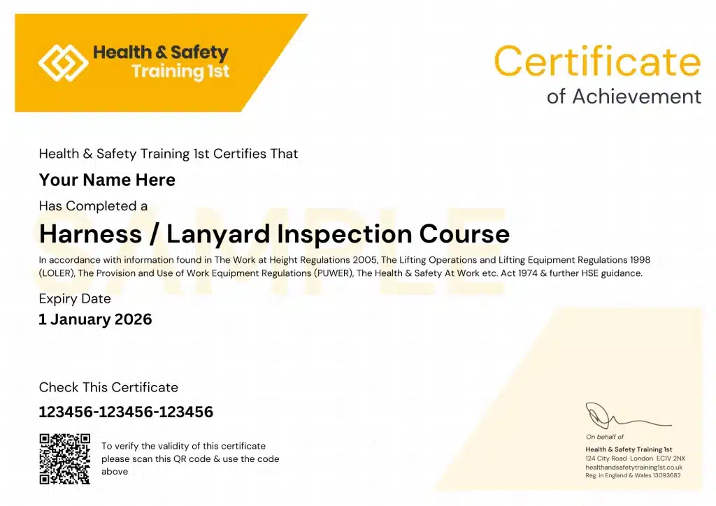 Sample fire door inspection certificate