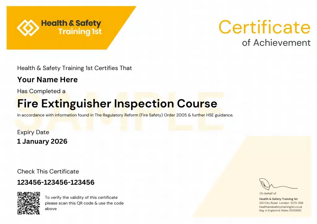 Sample fire door inspection certificate