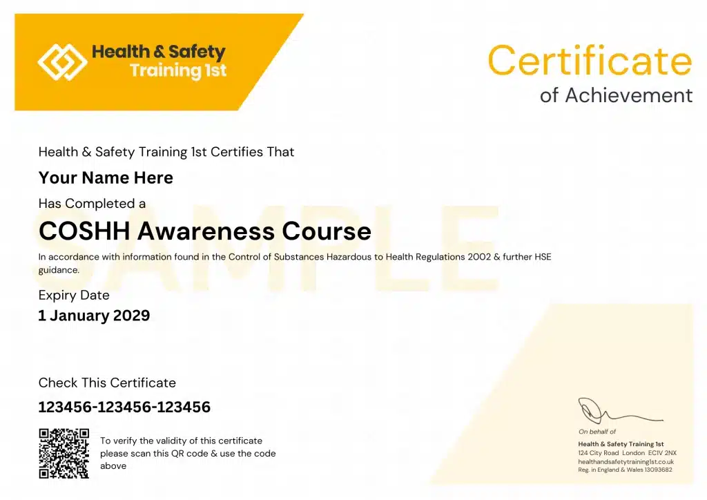 COSHH Certificate