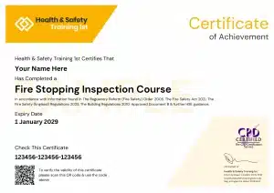 Sample Fire Stopping Inspection Pass Certificate