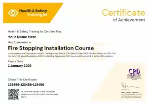 Sample Fire Stopping Installation Pass Certificate