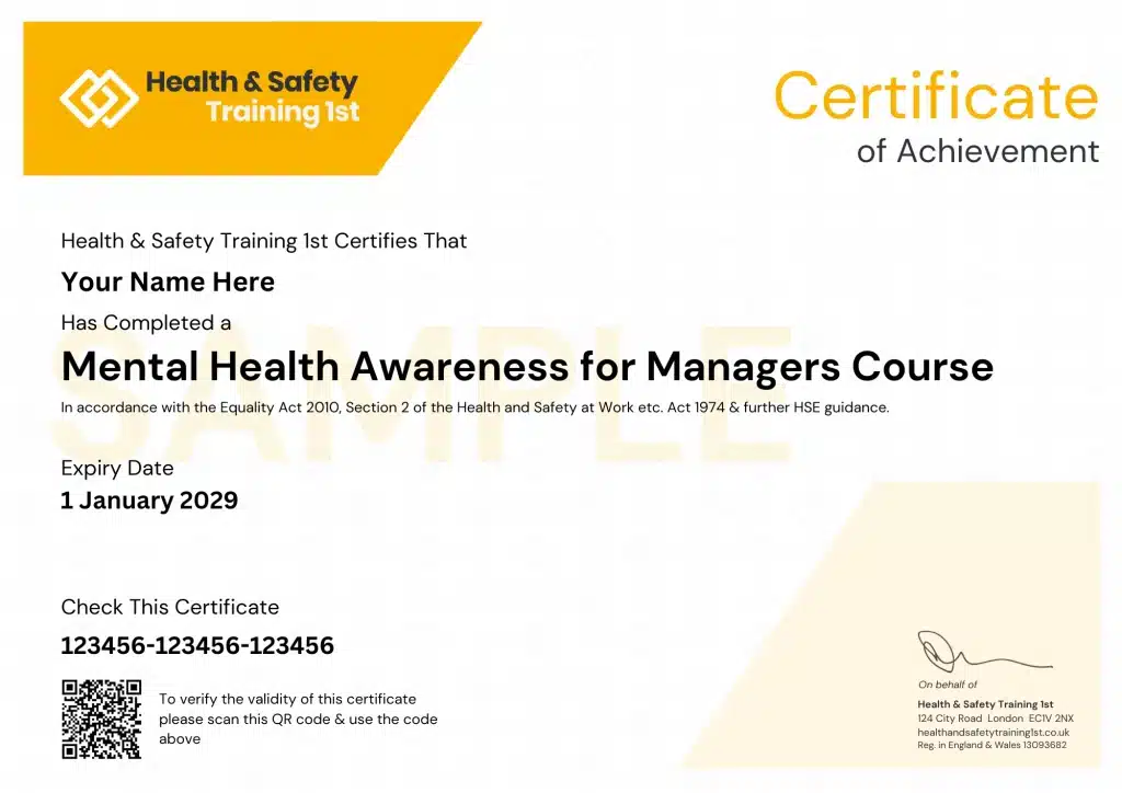 2026 Training 1st Certificates for mental health awareness 