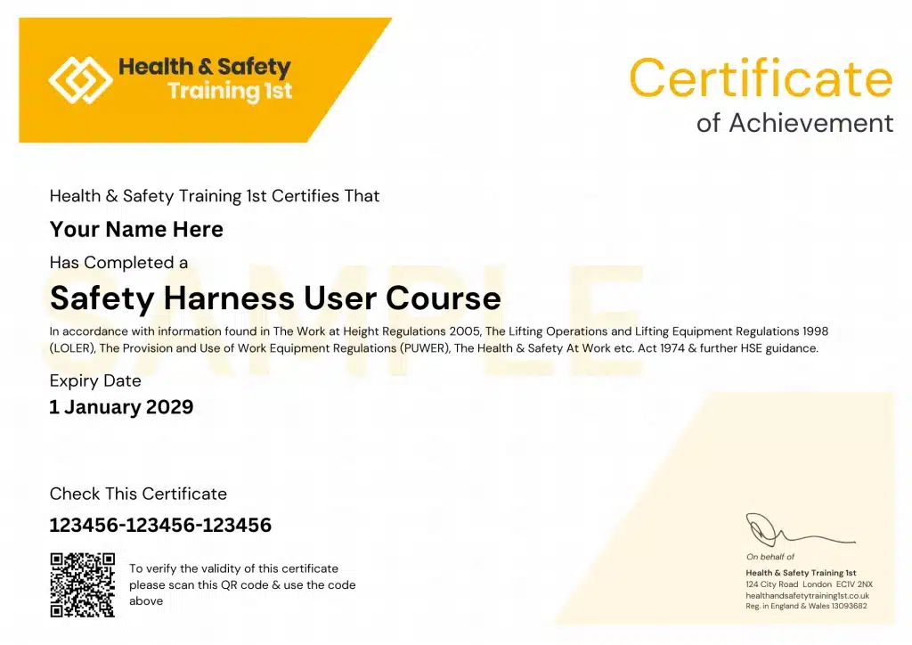 Sample Harness & Lanyard Inspection Certificate
