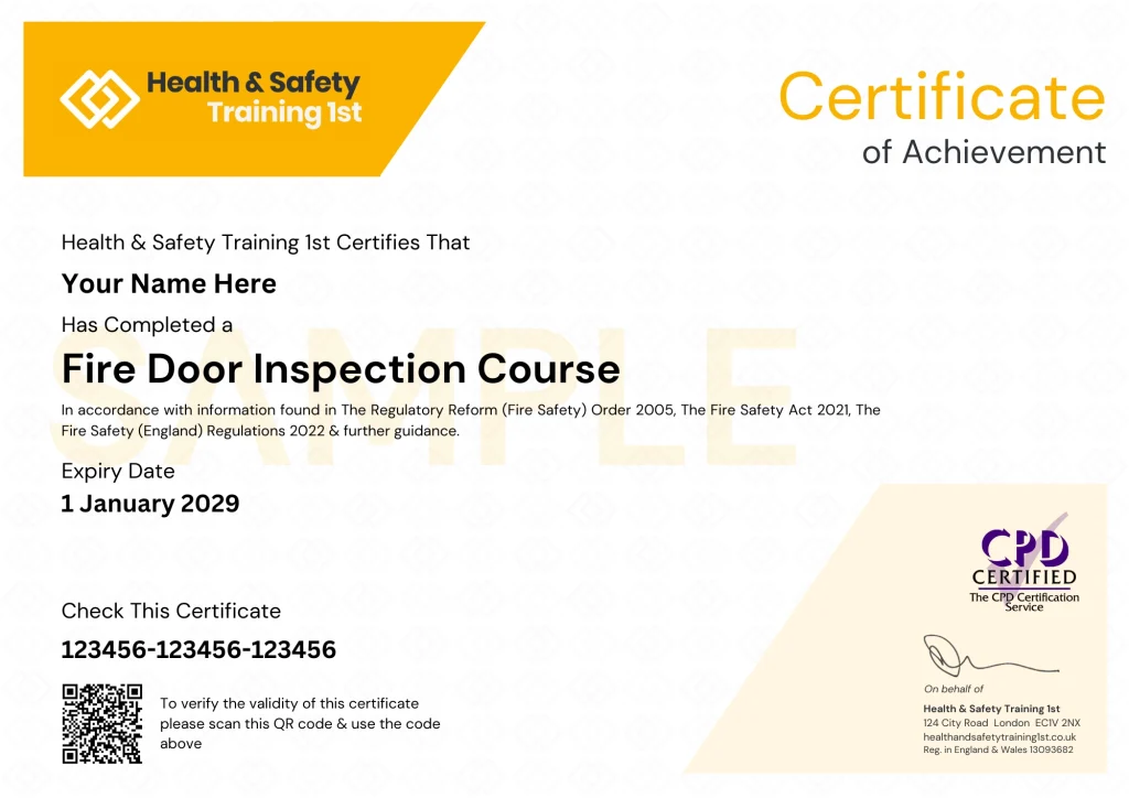 Sample Fire Door Inspection  Certificate
