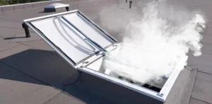 Image of an automatic opening vent (AOV) in the event of a fire