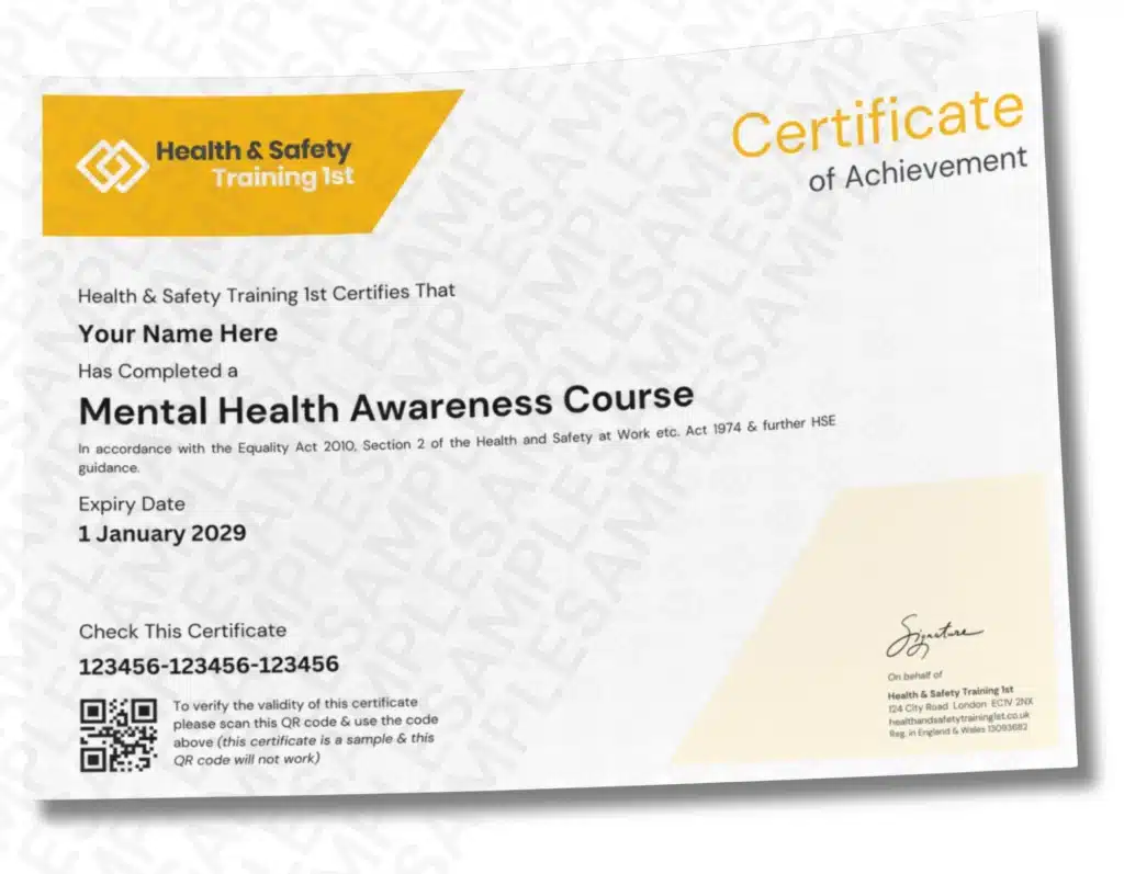 2026 Training 1st Certificates for mental health awareness