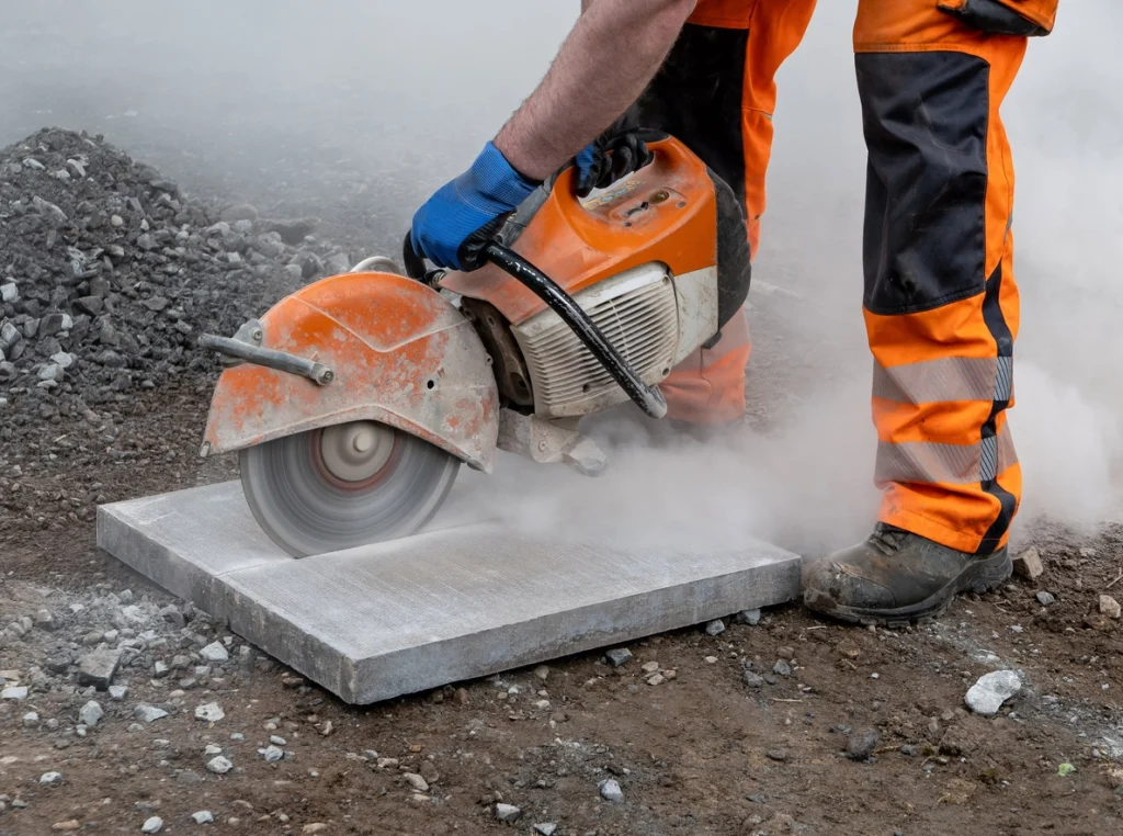 Operative cutting stone generating Silica Dust 